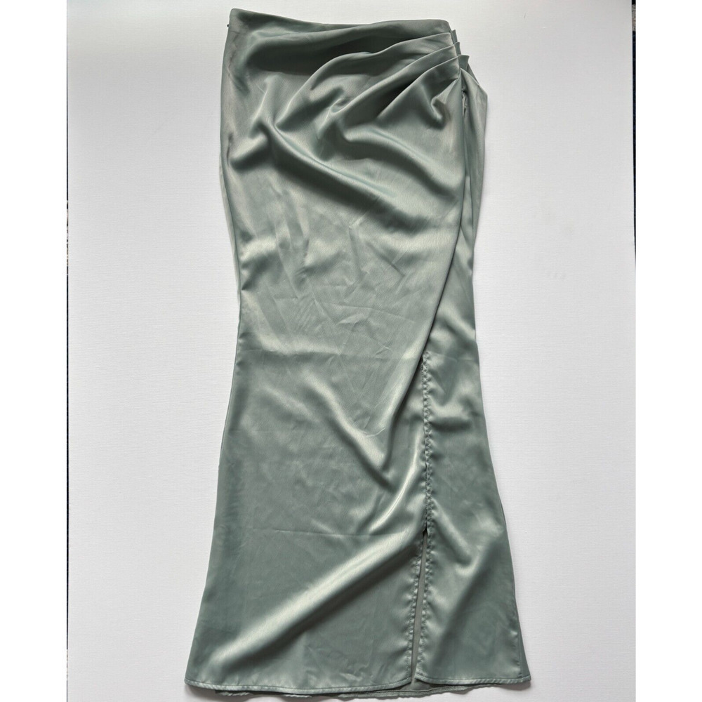 Pretty Little Thing Women's Sage Sheer Ruched Side Split Leg Maxi Skirt Size 6